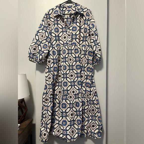 Anthropologie Bettina Tiered Shirt Dress Tile Print - Picture 7 of 8